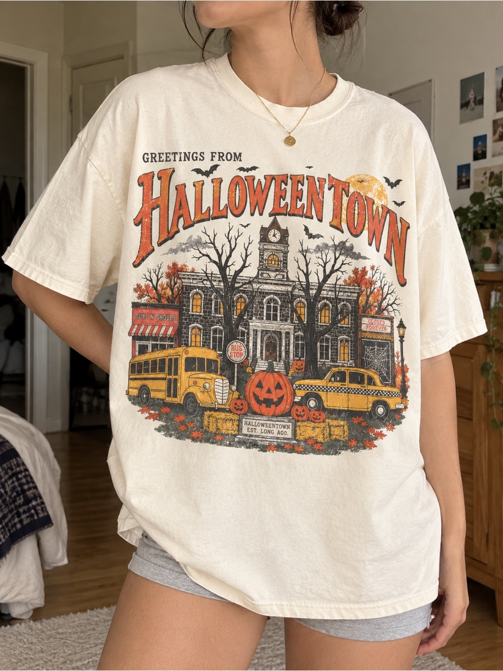 Halloween Town Shirt Spooky City Clock Tower Graphic Tee